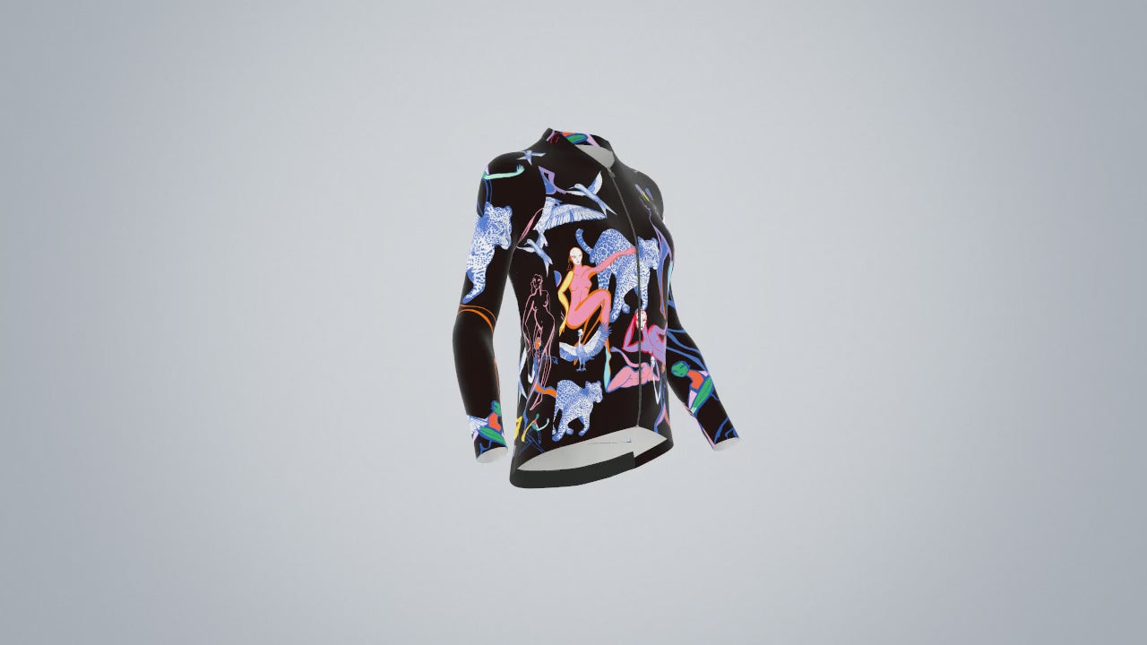 korte animatie van fietsshirt dames - lange mouwen zwart met print- TENUE des Femmes