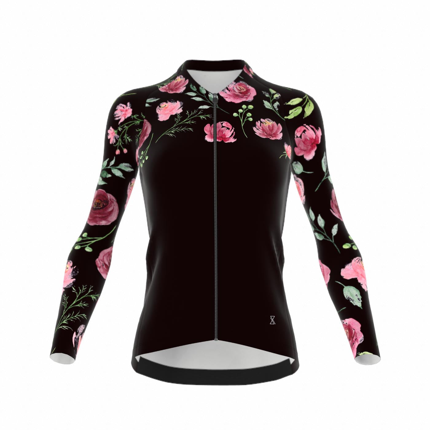Fietsshirt dames - lange mouwen zwart met rozen - TENUE des Femmes