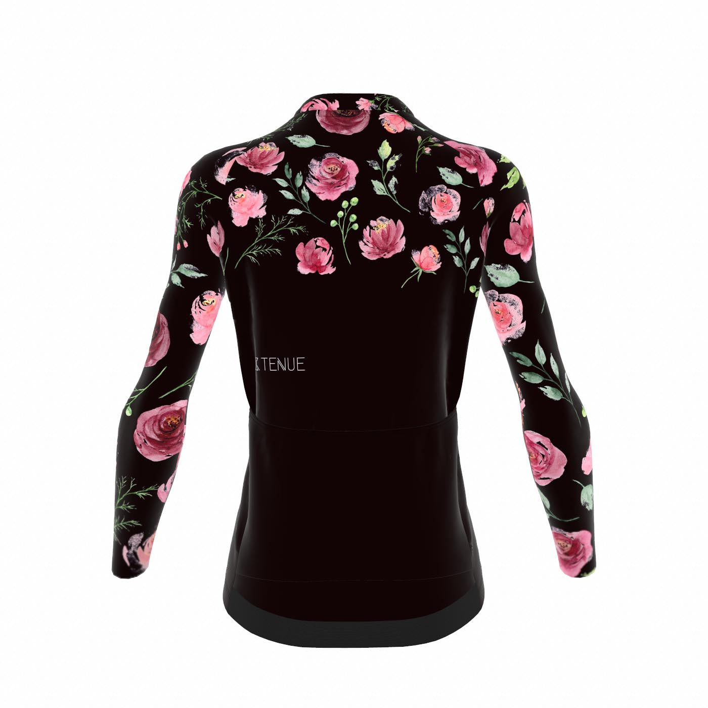 Fietsshirt dames - lange mouwen zwart met rozen - TENUE des Femmes