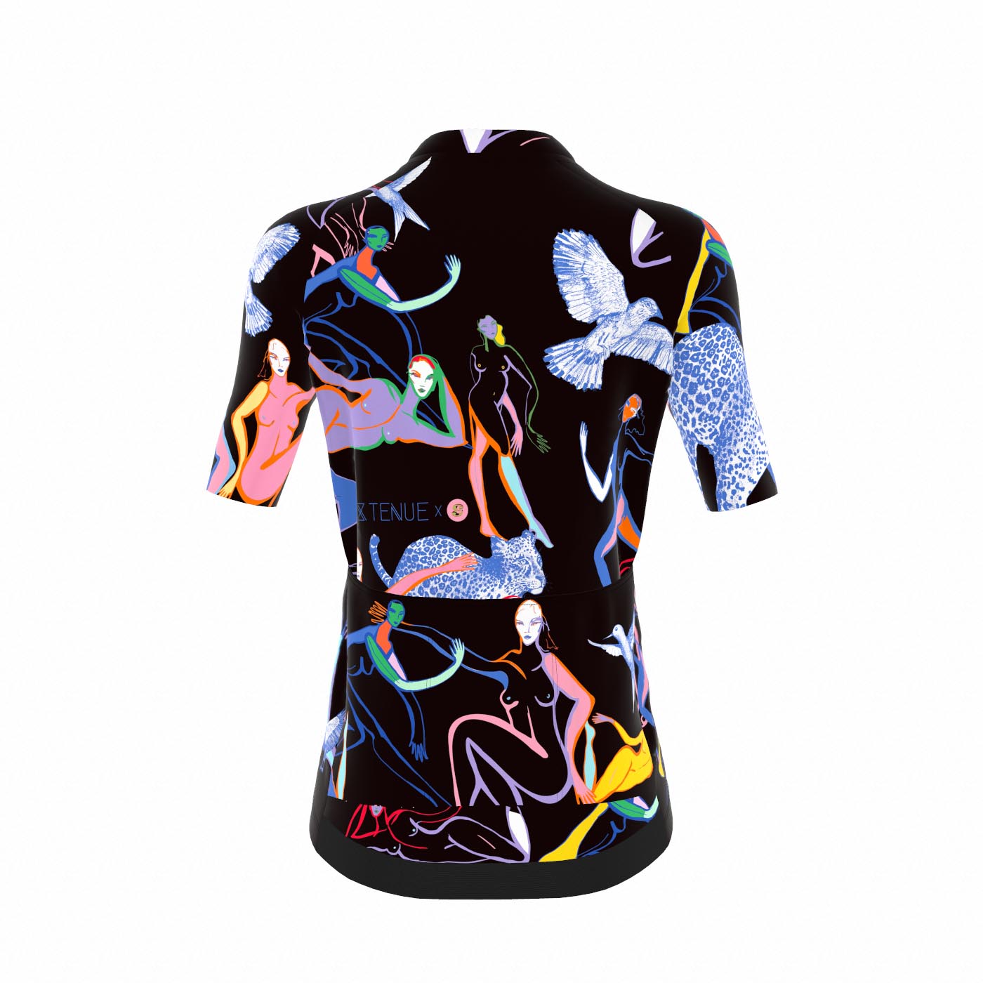 Fietsshirt dames - korte mouwen zwart met print- TENUE des Femmes