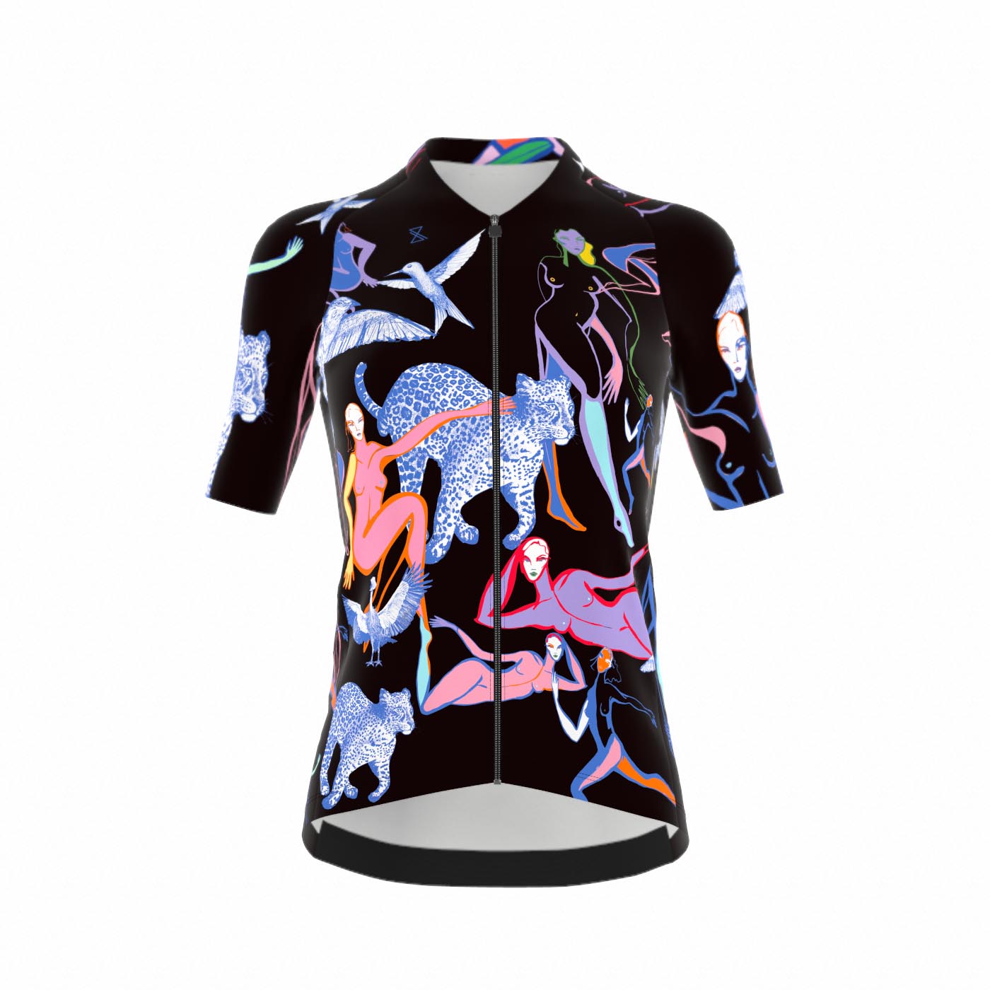 Fietsshirt dames - korte mouwen zwart met print- TENUE des Femmes
