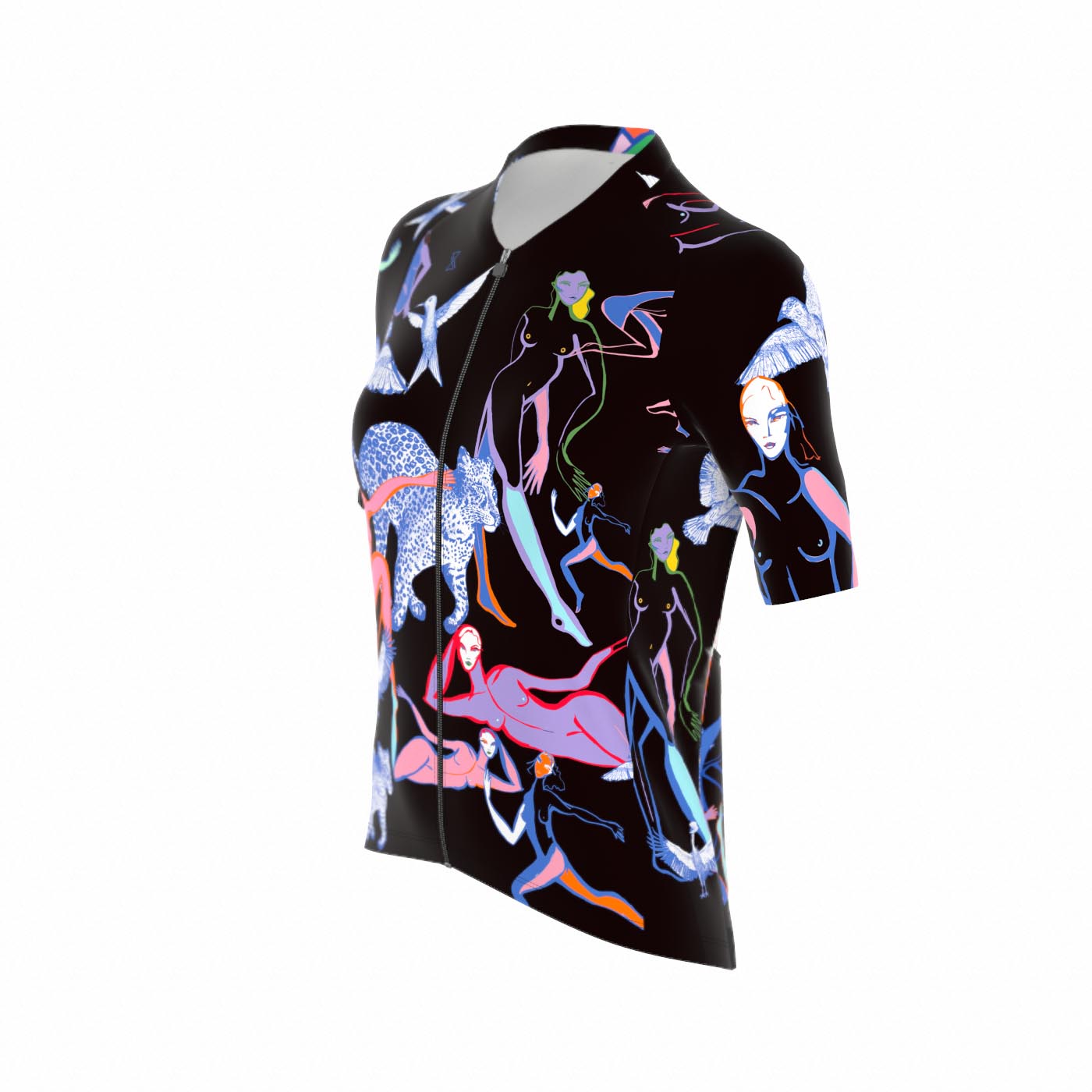 Fietsshirt dames - korte mouwen zwart met print- TENUE des Femmes