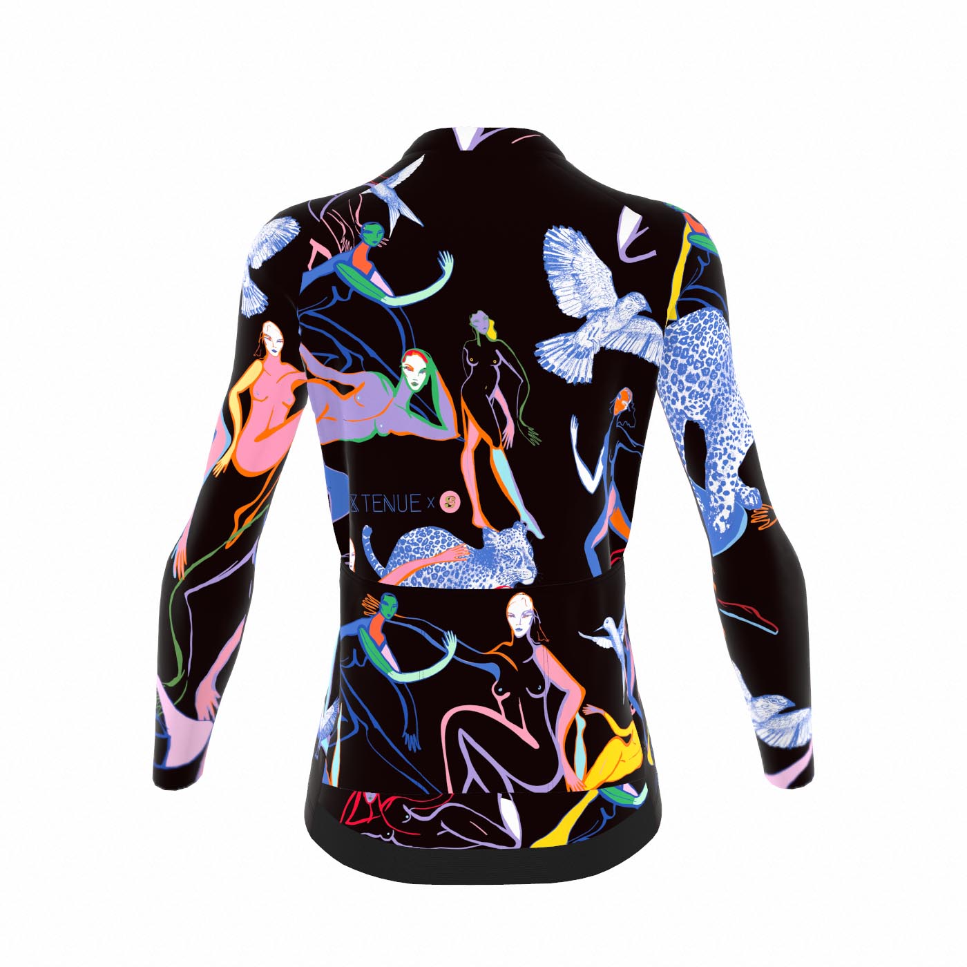 Fietsshirt dames - lange mouwen zwart met print- TENUE des Femmes