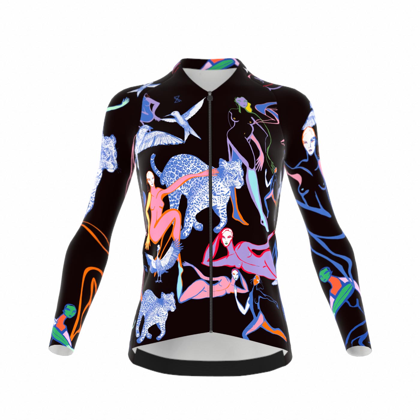 Fietsshirt dames - lange mouwen zwart met print- TENUE des Femmes