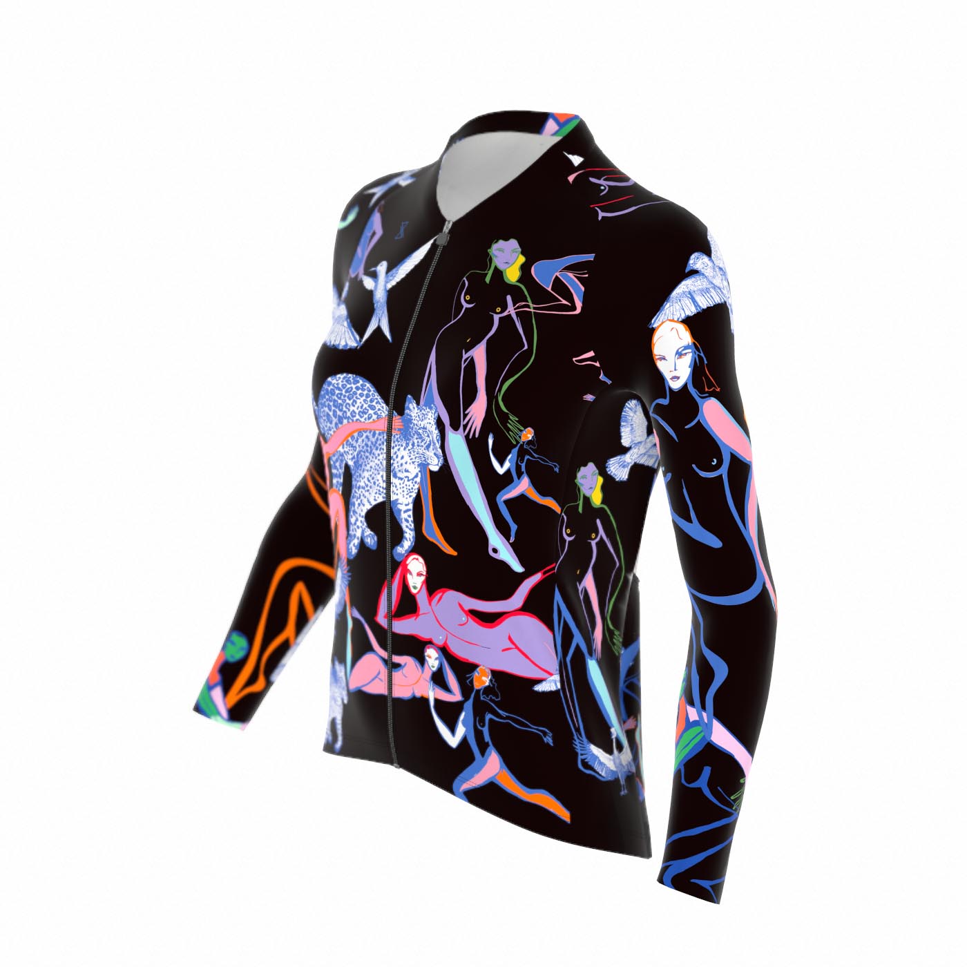Fietsshirt dames - lange mouwen zwart met print- TENUE des Femmes
