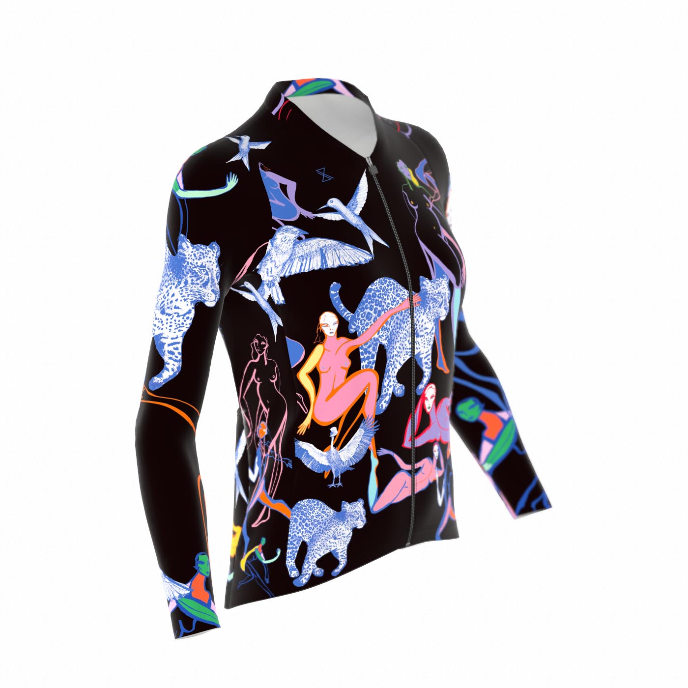 Fietsshirt dames - lange mouwen zwart met print- TENUE des Femmes